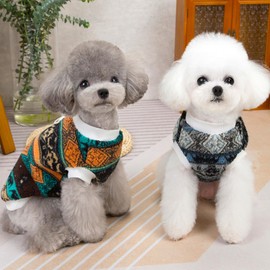 JOUHOI Pet Pullover Dog Sweater Ethnic Winter Puppy Clothes for Small Dogs Cats Warm Dog Knitwear Outfits Doggy Knitted Clothing with D-Ring, 2 Pack, Khaki Grey, X-Large