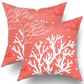 Giwawa Nautical Coral Throw Pillow Covers Coastal Beach Ocean Themed 20 X 20 Inches Pillow Cushion Cases for Bedroom Living Room Sofa Set of 2 Cotton Decorative Pillowscase