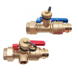 3/4 inch Press Tankless water heater isolation service valve kit with pressure relief valve, clean brass FEMALE THREADED X PRESS, 3/4" Service Installation Valve for Rheem, Rinnai, Takagi, EcoSmart