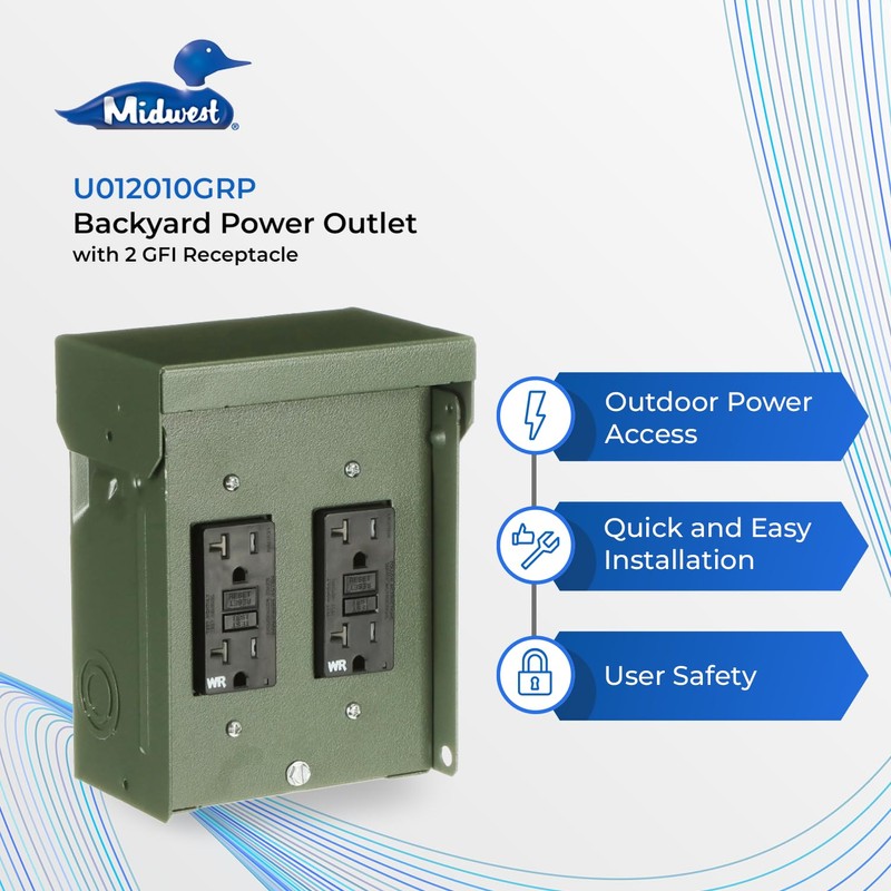 MIDWEST U012010GRP 2GFI Backyard Power Outlet • 2-20 Amp Backyard