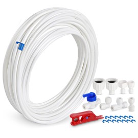 Regrigerator Water Line Kit, 49.2 Ft Extra Long Fridge Ice Maker Water Line Kit, 1/4” O.D.Leak-Proof & Long Lifetime Water Tubing Hose & Connect for Fridge Ice Maker RO Systems Water Filter Faucet