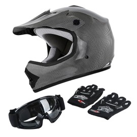 TCT-MOTORPARTS DOT Youth Kids Motocross ATV Helmets Offroad Street Dirt Bike Go-Kart BMX MX Full Face Helmet Carbon Fiber Medium Size