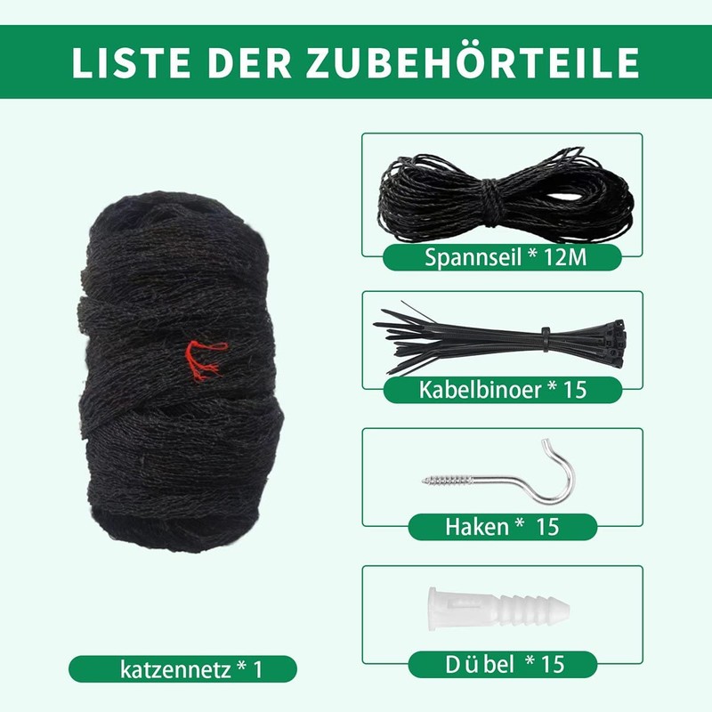 Tatamiyya Cat Net for Balconies, Wire Reinforced, 2 x 3