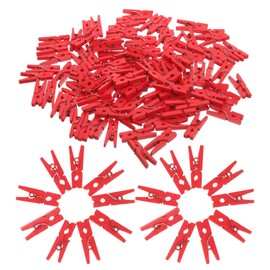 100 pcs Red Pins Mini Wooden Paper Clips Utility Versatile Clothespin Clips Picture Photo Cable Pictures Organizer Clips for Hanging Photos Painting Artwork (Red)