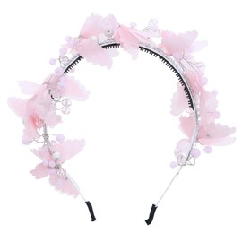 Motique Accessories Elegant Wedding Bead and Crystal Chiffon Butterfly Headband-Pink