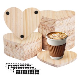 Unfinished Wood Coasters, 4 Inch Blank Wooden Coasters with 100 Pcs Drinks Mats Cup Pads, Thick Love Shaped Non-Slip Table Protection for Drinks, Crafts, DIY Painting Indoor Outdoor (24)