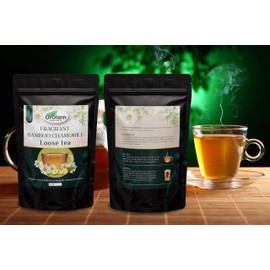 Organic Bamboo Chamomile Tea, Loose Leaves Flowers, Rich Silica Herbal Beauty Wellness Hair, Skin,Nails & Relaxation 30 Day Challenge!