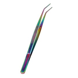 ODM Titanium Rainbow Color Stainless Steel Tweezers, with Curved Serrated Tip