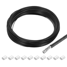 QUARKZMAN 98 ft (30 m) Wire Rope 304 Stainless Steel Cable 1/16 Inch (1.2 mm) Vinyl Coated with 10 Aluminium Sleeves for Hanging, Washing Lines, Lifting Black