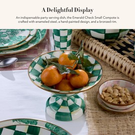 MACKENZIE-CHILDS Enamel Compote, Cute Enamel Pedestal Serving Dish or Decorative Bowl, Small, Black-and-White Courtly Check