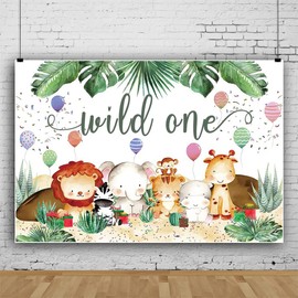Bovlleetd 5x3ft 1st Birthday Backdrop Jungle Animals Tropical Plants Safari Photography Background Cartoon Lion Elephant Hippo Background Decorations for Boys Baby Baptist Banner