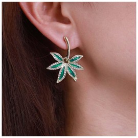 Cybche Vintage Emerald Maple Leaf Earrings Green Pot Leaf Earrings Green Leaf Crystal Earrings Gold CZ Leaf Drop Earrings Emerald Rhinestone Leaf Stud Earrings Jewellery For Women, Zinc, No Gemstone