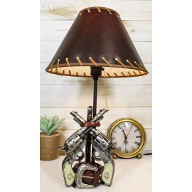 Ebros GIft Rustic Western Triple Six Shooter Revolver Gun Pistols Cowboy Buckle Table Lamp