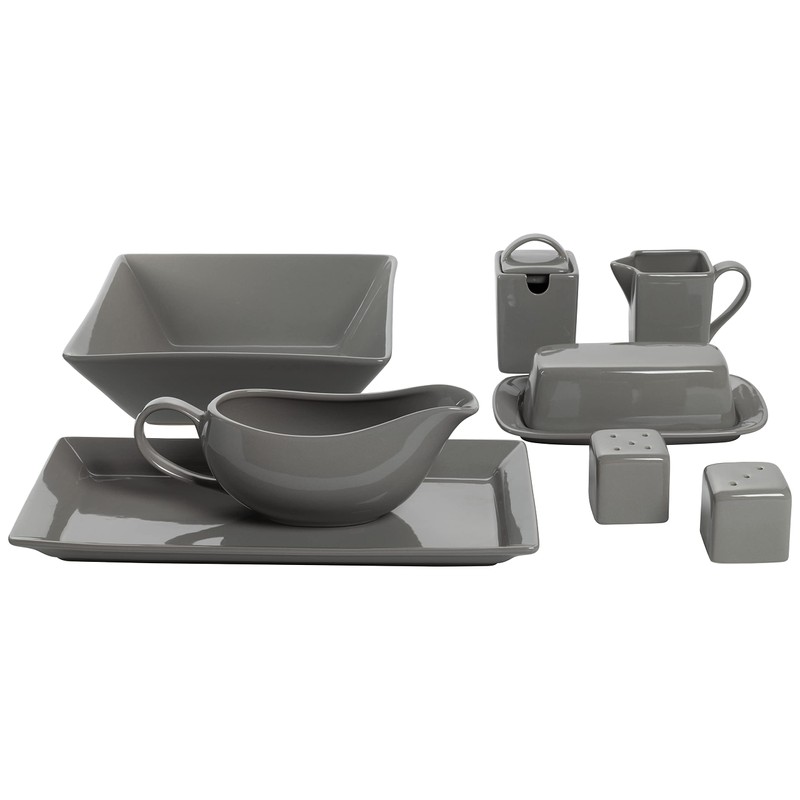10 Strawberry Street Nova Square 40 pc Dinnerware Set, Gray