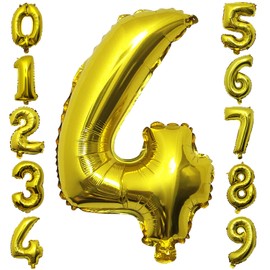 Number Balloons 4 Birthday Party Balloons Decoration Set Golden 16 inch, 40 CM (4)