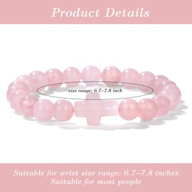 Christian Gifts for Women Men,Christmas Religious Cross Bracelet,8mm Religious Christian Bracelet Easter Baptism Religious Jewelry(Rose Quartz)