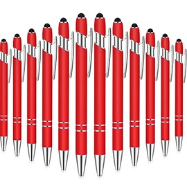 12 Pieces Ballpoint Pen with Stylus Tip, 1.0 mm Black Ink Metal Pen Stylus Pen for Touch Screens, 2 in 1 Stylus Ballpoint Pen (Red)