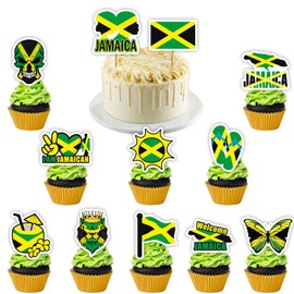 Jamaican Dessert Cupcake Toppers Party Supplies - Jamaica Paper Straw Decor Party Favors - Jamaican Baby Shower or Birthday Party Decorations - Set of 24 Counts