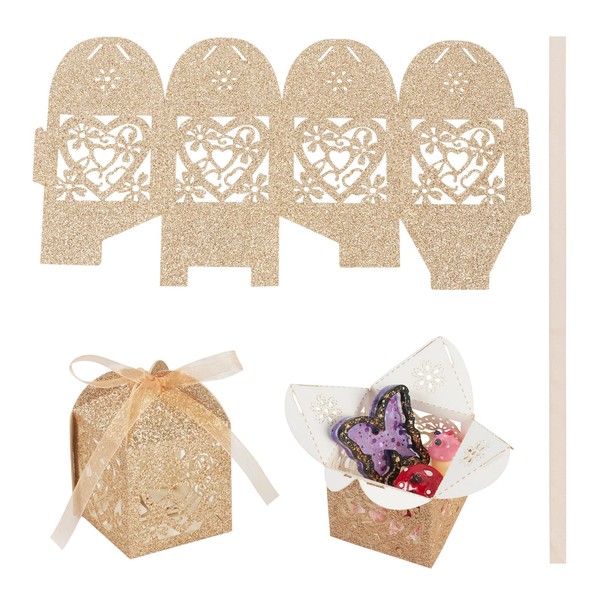 Craftdady Love Heart Flower Laser Cut Favor Boxes 10Pcs Gold