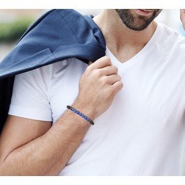 GAVU Mens Lava Stone Gemstone Bead Bracelet, Stone, Lava Rock Lapis Lazuli