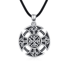 Celtic Knot Necklace 925 Sterling Silver ViKing Necklace/Cross Chain/Viking Pendant/Nordic Mythology Amulet/Lotus Necklace Amulet Jewellery for Men Women, Sterling Silver