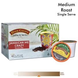 Door County Coffee, Single Serve Cups for Keurig Brewers, Jamaican Me Crazy, Rum and Vanilla Flavored Coffee, Medium Roast, Ground Coffee, 10 Count