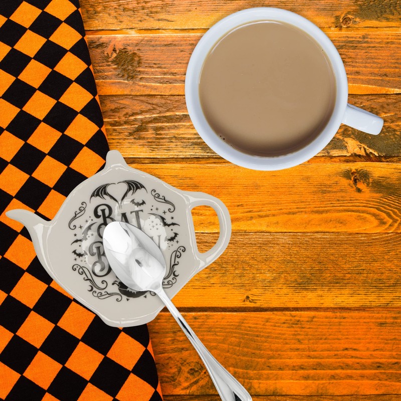 Pacific Giftware Ceramic Spooky Spoon Holder, Black, Tea or Coffee