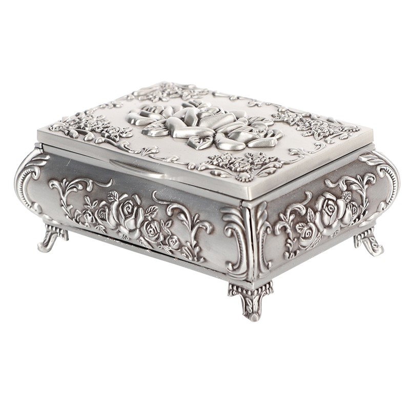 Retro Zinc Alloy Metal Stereoscopic Rose Carved Jewelry Box Ring
