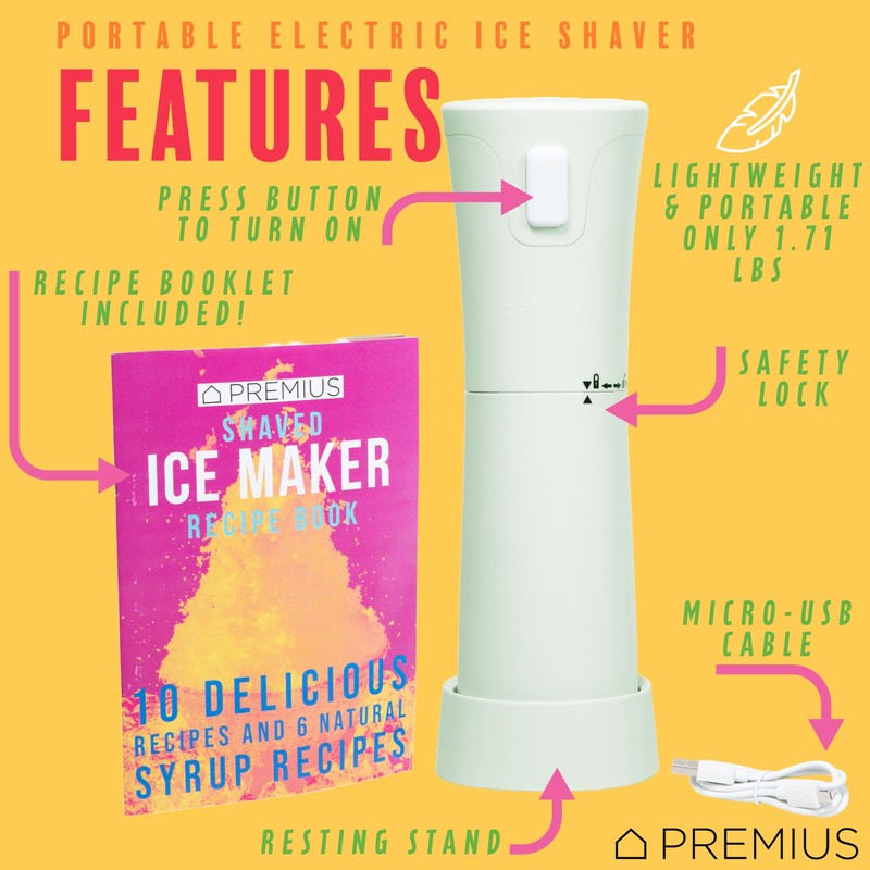 Cordless Shaved Ice Maker by PREMIUS – Lightweight, Rechargeable, Bonus
