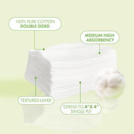 Intrinsics Petite Cotton Squares (200 Count) – 2x2 4-Ply Medium-High Absorbency Pads, Lint-Free Hypoallergenic Cotton for Face, Makeup Removal, Skincare, and Spa Use