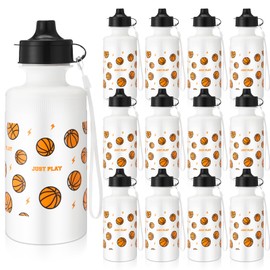 Maxdot 12 Pcs Squeeze Reusable Plastic Water Bottle Bulk 18 oz Basketball Water Bottles with Nylon Strap Leak Proof Sport Theme Cup for School Basketball Team Beach Summer Grad Gift(White)