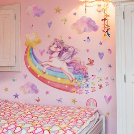 Unicorn Wall Decal, Unicorn Wall Stickers Girls Room Decor Wall Decals Butterfly Rainbow for Kids Baby Bedroom Bathroom Living Room Wall Decor (Butterfly Unicorn)
