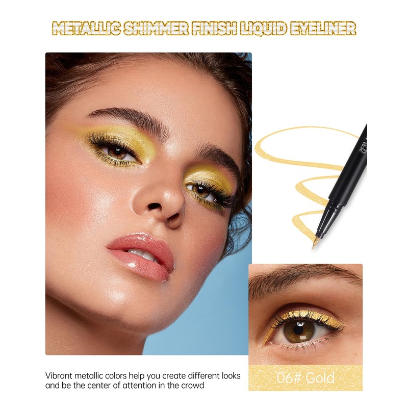 Glitter Liquid Gold Eyeliner, Diamond Shimmer Eyeliner Waterproof Long-Lasting, Metallic