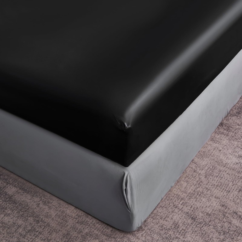 DuShow Fitted Sheet-Deep Pocket Satin Silky Bed Sheet,Breathable Soft and