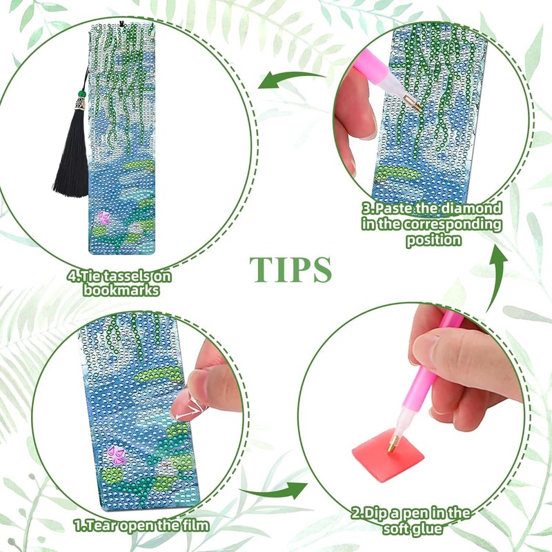 NUFTVI 4 PCS Diamond Art Bookmarks Monet Water Lily, DIY