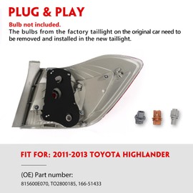 Huray Left Tail Light for Toyota Highlander 2011-2013 Driver Side Halogen Taillight Lamp Assembly Replacement for TO2800185 815600E070