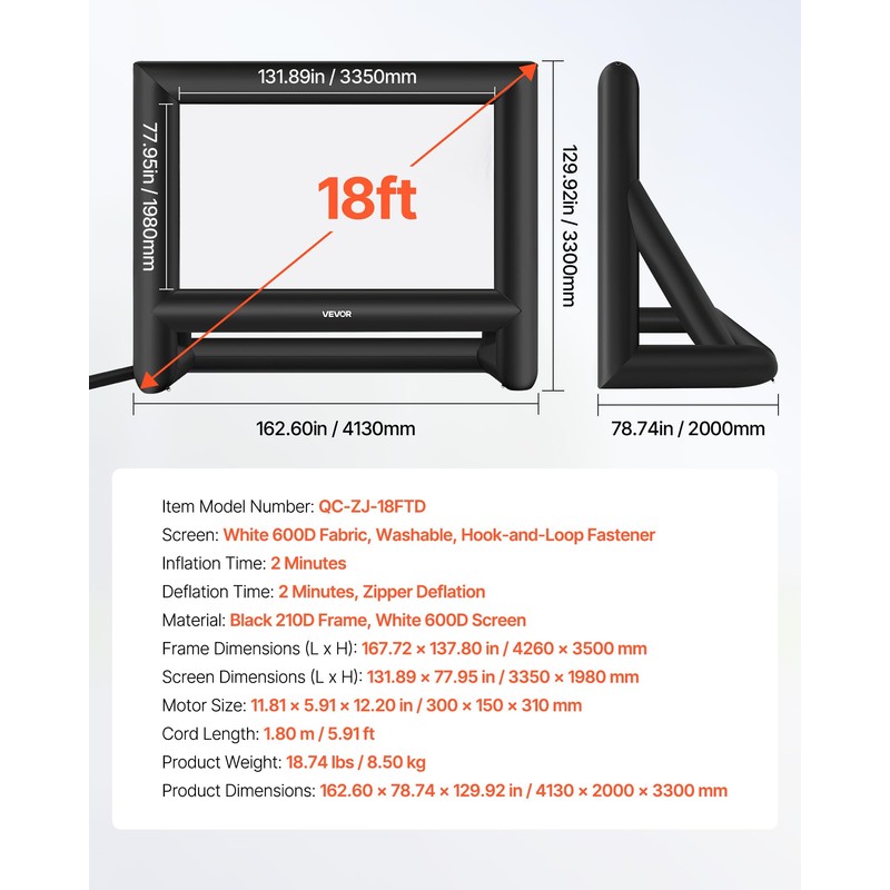 VEVOR 18FT Inflatable Movie Screen, Inflatable Projector Screen with Portable