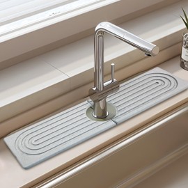 Jiozermi 23.6 Inch Diatomite Faucet Mat for Kitchen Sink, Diatomite Stone Sink Tray Faucet Sink Splash Guard Sink Faucet Absorbent Mat for Kitchen Bathroom Fucet Sink(23.6" x 3.9",Light Grey)