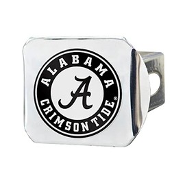 FANMATS 28903 Alabama Crimson Tide Chrome Metal Hitch Cover with Chrome Metal 3D Emblem - Alabama Circle Mark Logo