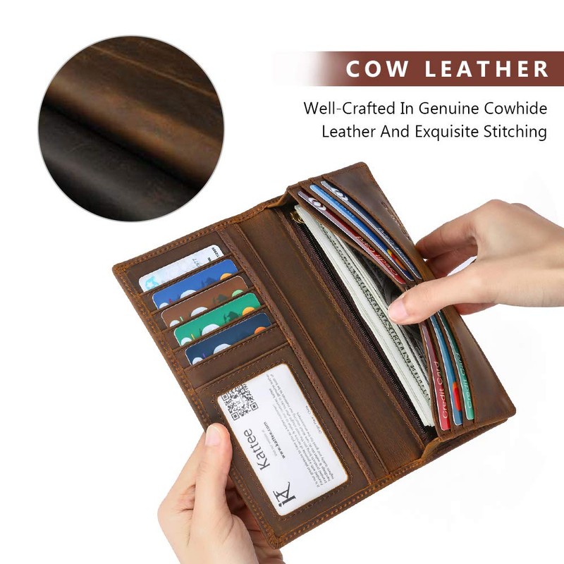 Kattee Men's Vintage Genuine Leather Long Wallet for Checkbook Credit