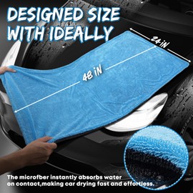 Metyond 48”x24” Dual Sided Microfiber Car Cleaning Towel, Full-Sized SUV Car Drying Towel with Twisting Yarn Technique, 1400GSM Super Absorbent Scratch-Free, Machine Washable (Dark Gray - Blue)