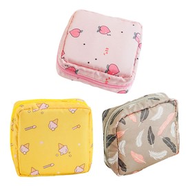 Baluue 3pcs Sanitary Napkin Storage Bag Cute Zipper Pouch for Women Travel Toiletries Bag Pouch Zipper Organizing for School Office Random Style