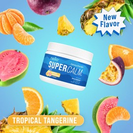 Nello Supercalm Powdered Drink Mix, Tropical Tangerine, L Theanine, Ksm-66 Ashwagandha, Magnesium Glycinate, Vitamin D 3, Supplements for Relaxation & Focus, Natural, No Sugar, Non GMO, 30 Srvg