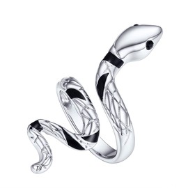 U7 Statement Snake Ring Platinum Plated Black CZ Stone Eye Long Tail Finger Rings for Women Party Jewelry, Adjustable
