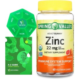 Zinc Gummies, 22 mg Grapefruit Flavor 60 Count Immune System Support Zinc Supplement - Bundle with Exclusive Vitamins & Minerals - A to Z -Better Ligth&Spring Guide + Weekly Pill Organizer (3 Items)