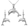 Jumping Dolphin Necklace and Earring Set in High Polish Sterling