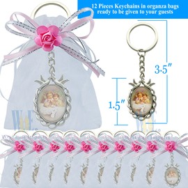 WE 12 Pcs Baptism keychain with Organza Favor Bags Girl - Recuerdos de mi Bautizo / Christening