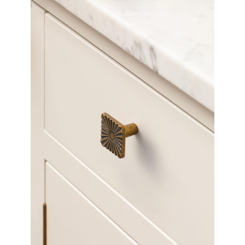 JIASENBAO 2 Pack Antique Brass Cabinet Knobs Square Vintage Drawer