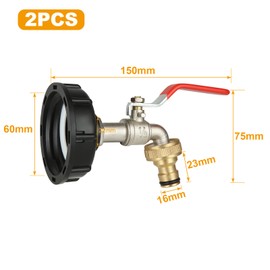 GOYADA IBC Tank Outlet Tap 1/2 Inch, 1000L IBC Outlet Tap S60 x 6, Tap Ibc Container Tank Adapter for Water Butt, Tap, Stopcock, Pack of 2