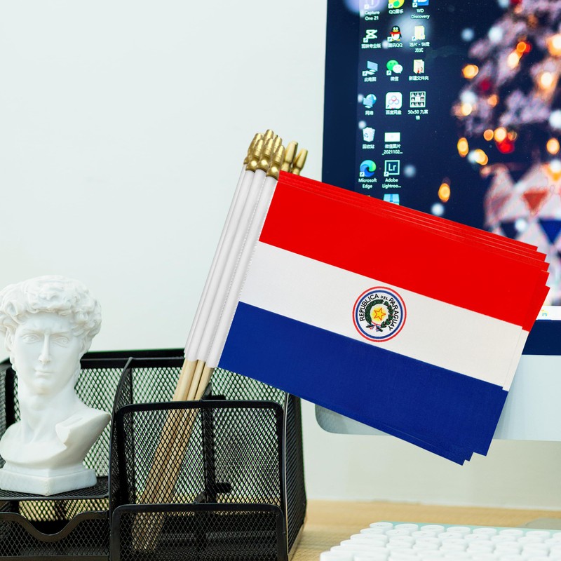 TSMD Paraguay Stick Flag Paraguayan Small Mini Hand Held Flags,5x8